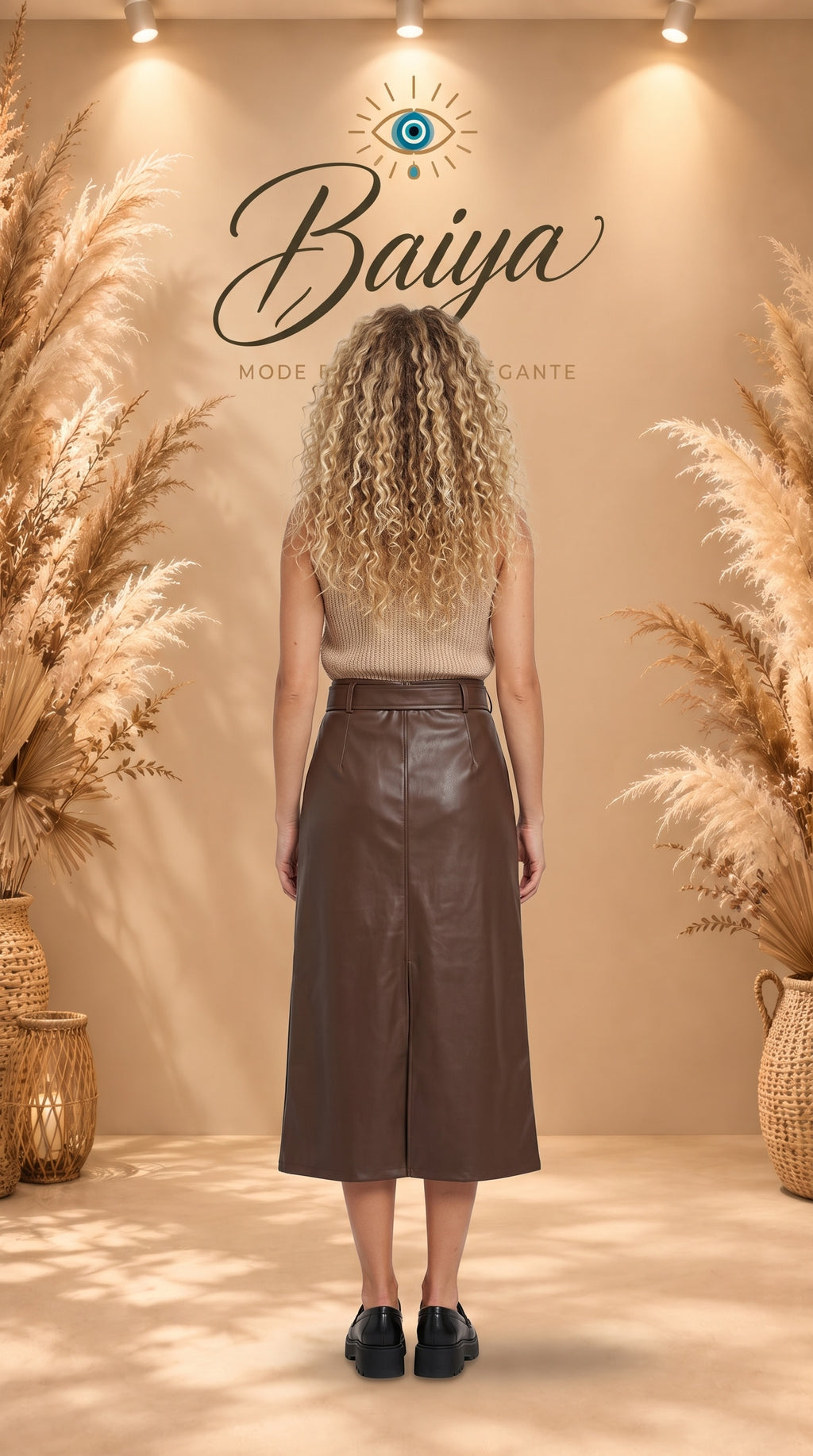 Jupe simili Nora marron