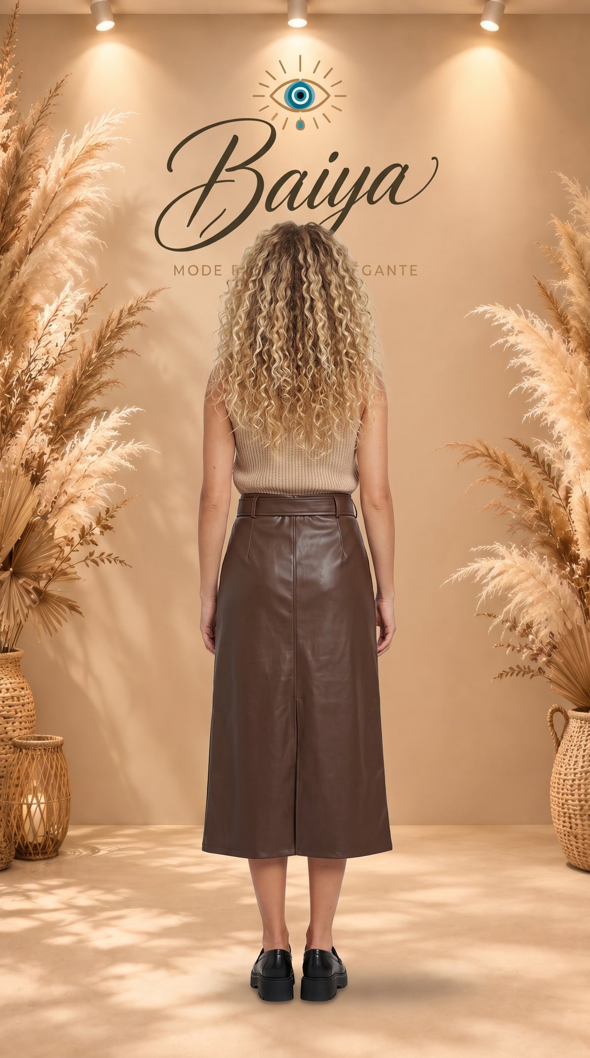 Jupe simili Nora marron