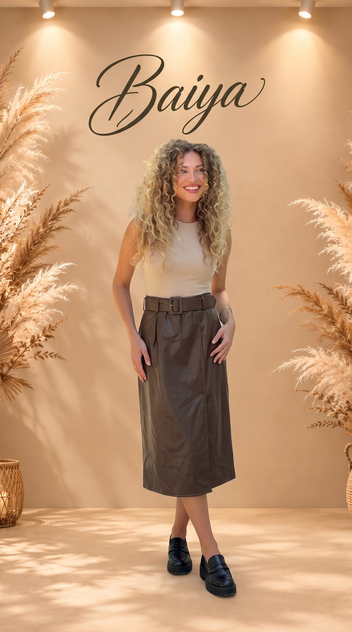 Jupe simili Nora marron