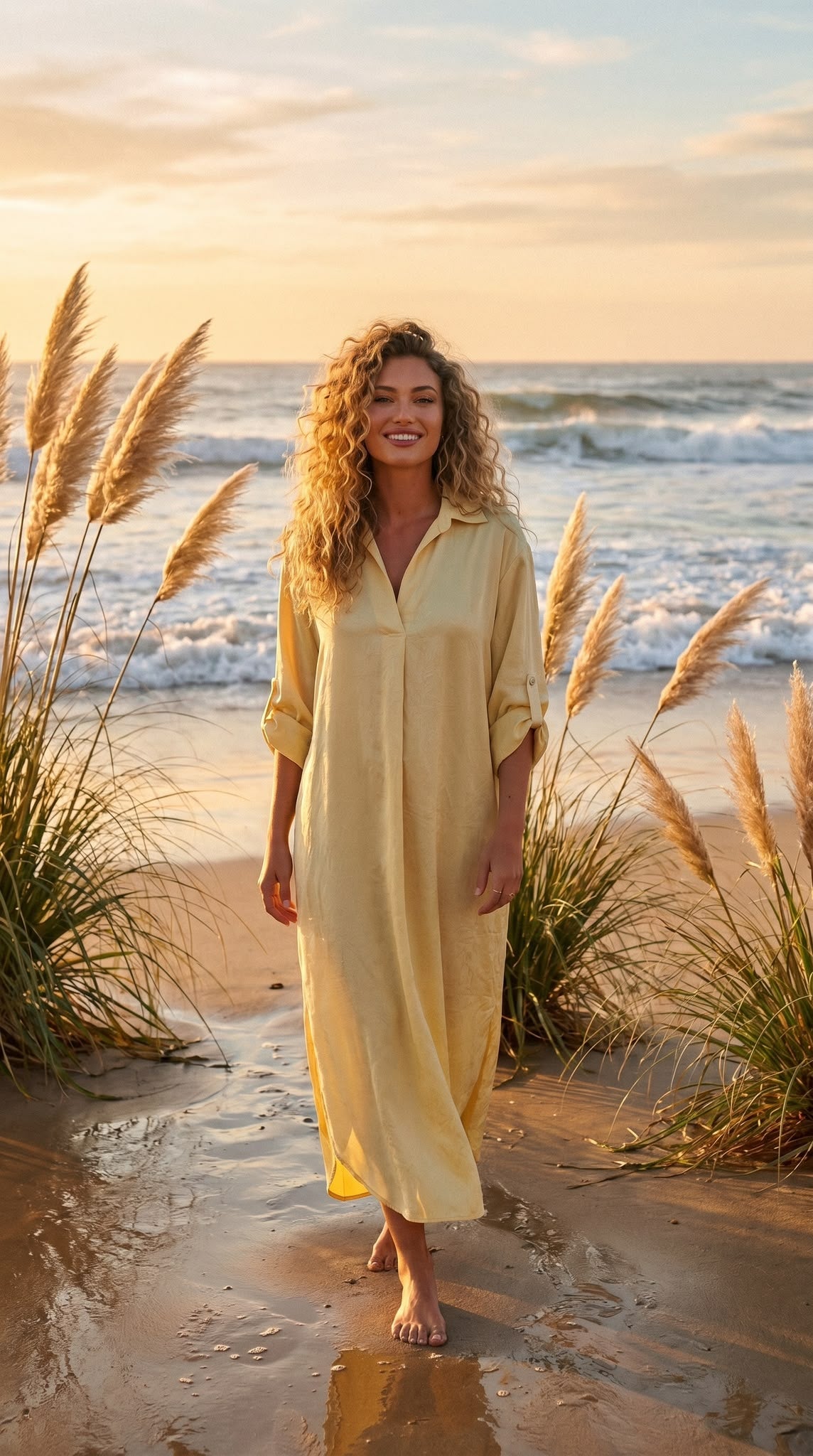 Robe Kayla jaune, coupe ample et élégante